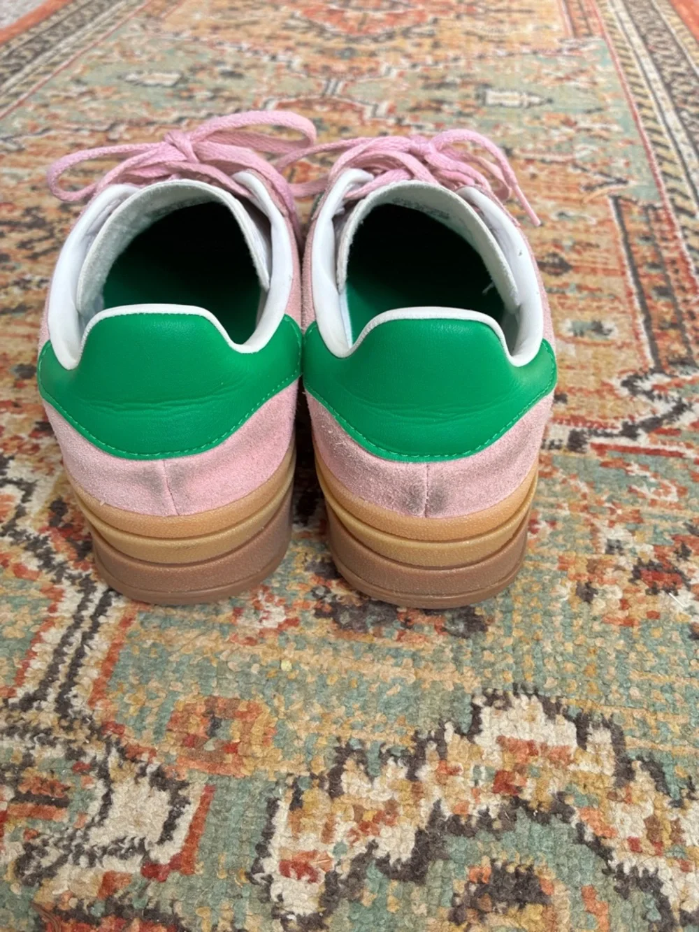 adidas Pink Suede Sneakers with Green Stripes - Picture 5 of 6